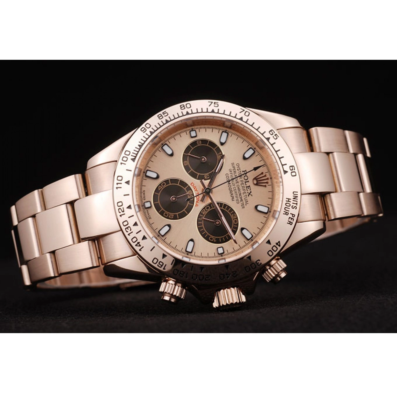 Rolex aaa copy Daytona Steel Rose Stainless Bezel Plated Rose Dial Gold Gold Rolex 0531